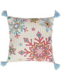 Peking Handicraft Snowflake Embroidered Pillow With Tassels