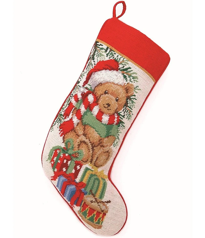 Peking Handicraft Teddy Bear Needlepoint Holiday Stocking