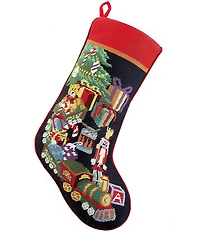 Peking Handicraft Toy Train Needlepoint Embroidered Holiday Stocking