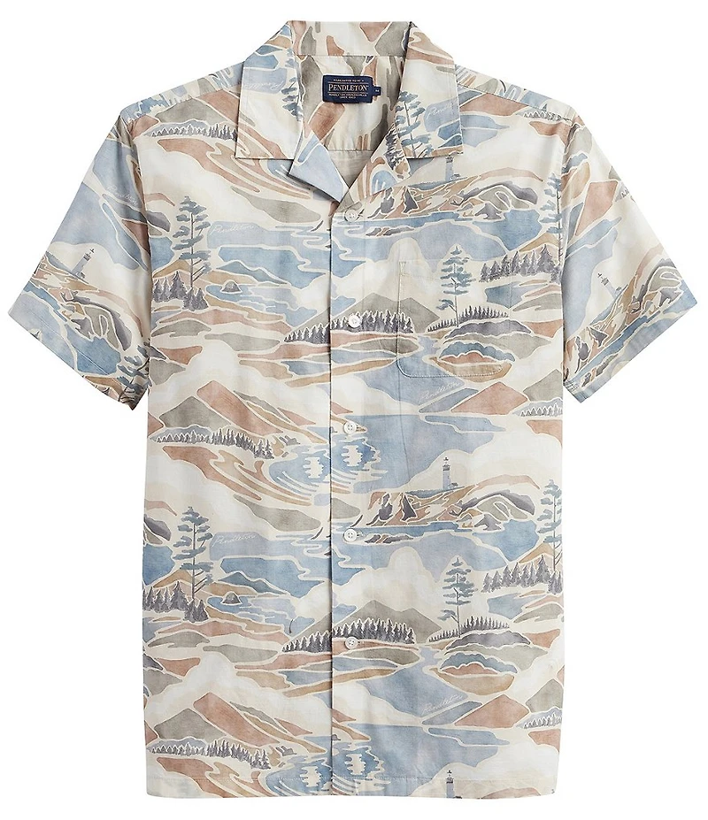 Pendleton Aloha Landscape Print Short Sleeve Woven Camp Shirt