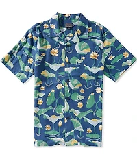 Pendleton Aloha Linen Floral Lily Pad Print Short Sleeve Woven Camp Shirt