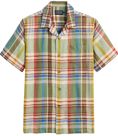 Pendleton Aloha Linen Plaid Short Sleeve Woven Camp Shirt