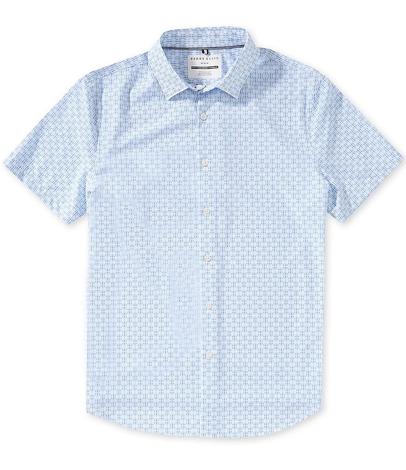 Perry Ellis Big & Tall Small Geo Print Short Sleeve Woven Shirt