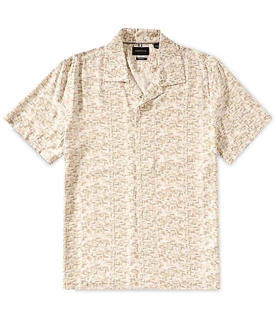 Perry Ellis Brushstroke Print Poplin Short Sleeve Woven Camp Shirt