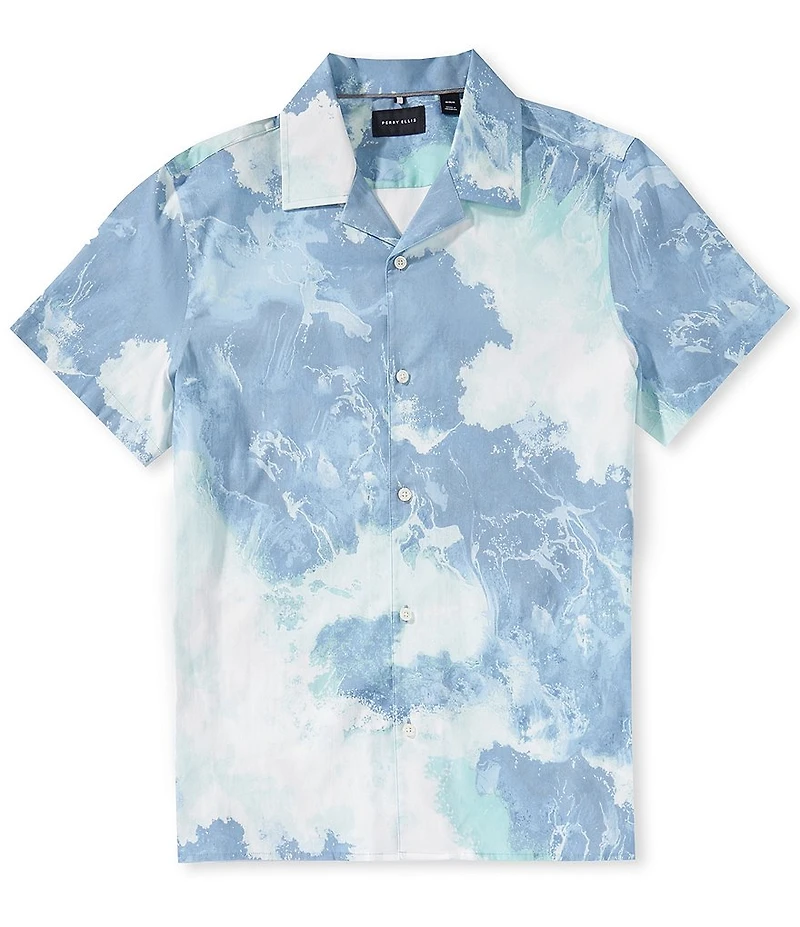 Perry Ellis Crashing Wave Print Short Sleeve Woven Camp Shirt