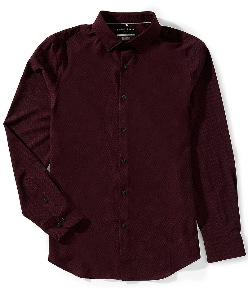 Perry Ellis Diamond Print Long Sleeve Woven Shirt