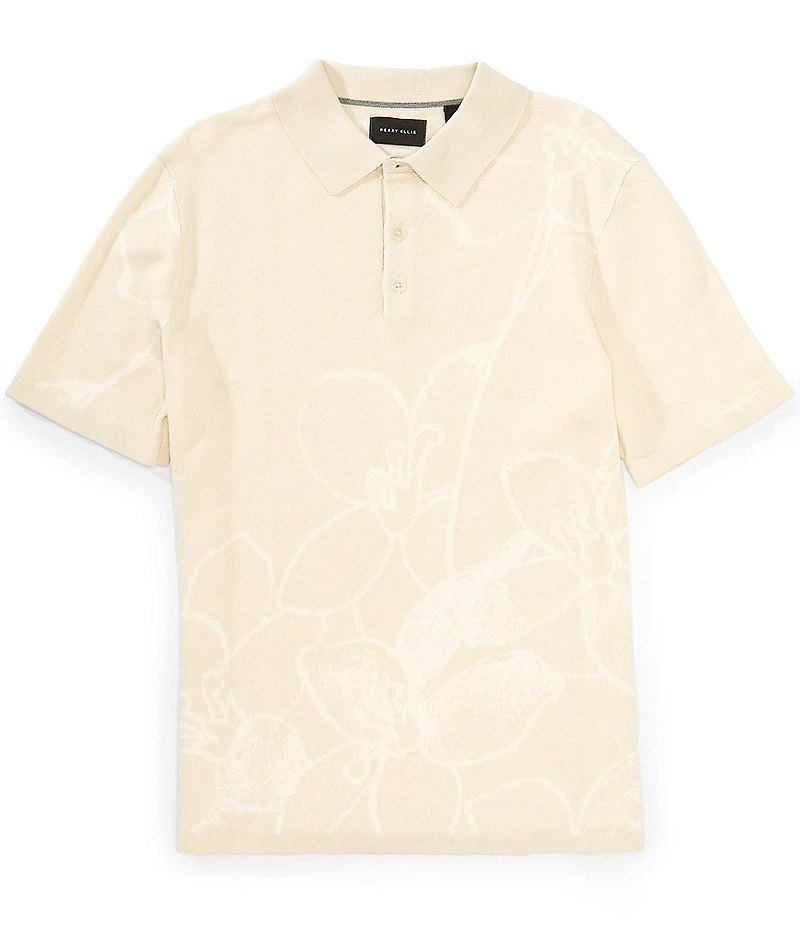 Perry Ellis Floral Jacquard Short Sleeve Polo Shirt