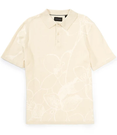 Perry Ellis Floral Jacquard Short Sleeve Polo Shirt