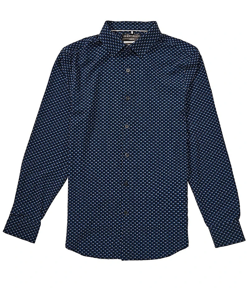Perry Ellis Grid Geo Long Sleeve Woven Shirt