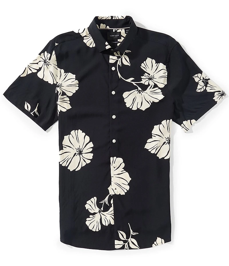 Perry Ellis Hibiscus Print Short Sleeve Woven Shirt