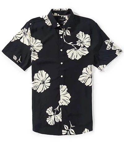 Perry Ellis Hibiscus Print Short Sleeve Woven Shirt