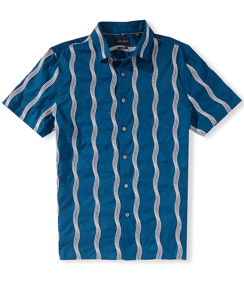 Perry Ellis Linen Blend Wave Print Short Sleeve Woven Shirt
