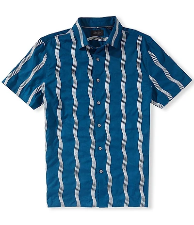 Perry Ellis Linen Blend Wave Print Short Sleeve Woven Shirt