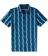 Perry Ellis Linen Blend Wave Print Short Sleeve Woven Shirt