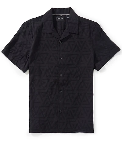Perry Ellis Novelty Jacquard Short Sleeve Woven Camp Shirt