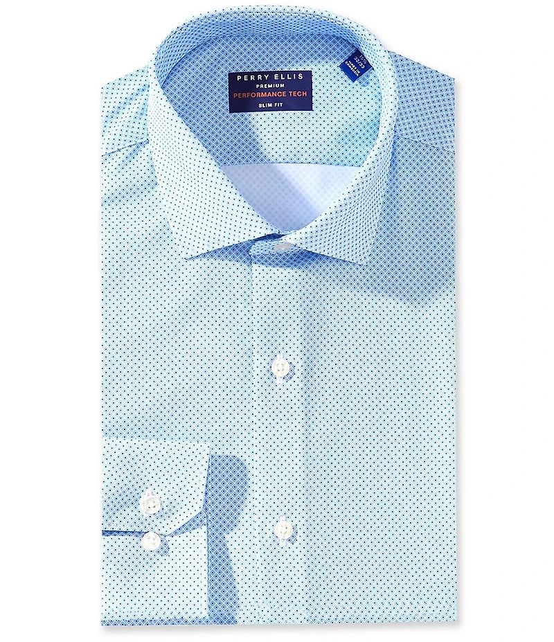 Perry Ellis Performance Stretch Spread Collar Diamond Print Dress Shirt