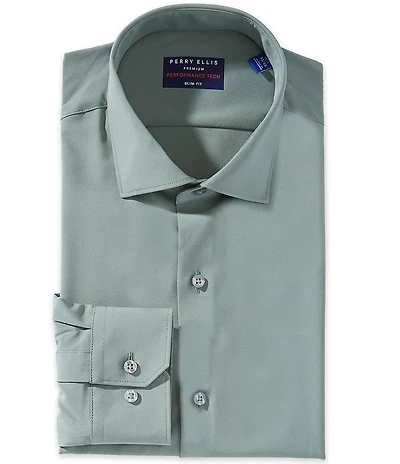 Perry Ellis Performance Stretch Spread Collar Solid Slim Fit Dress Shirt