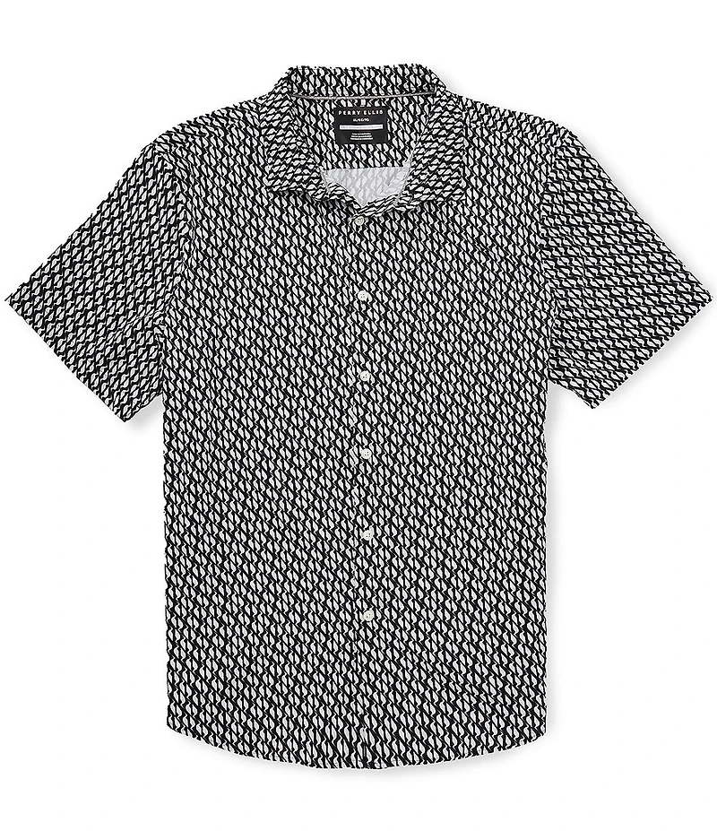 Perry Ellis Slim Fit Geo Wave Print Short Sleeve Woven Shirt