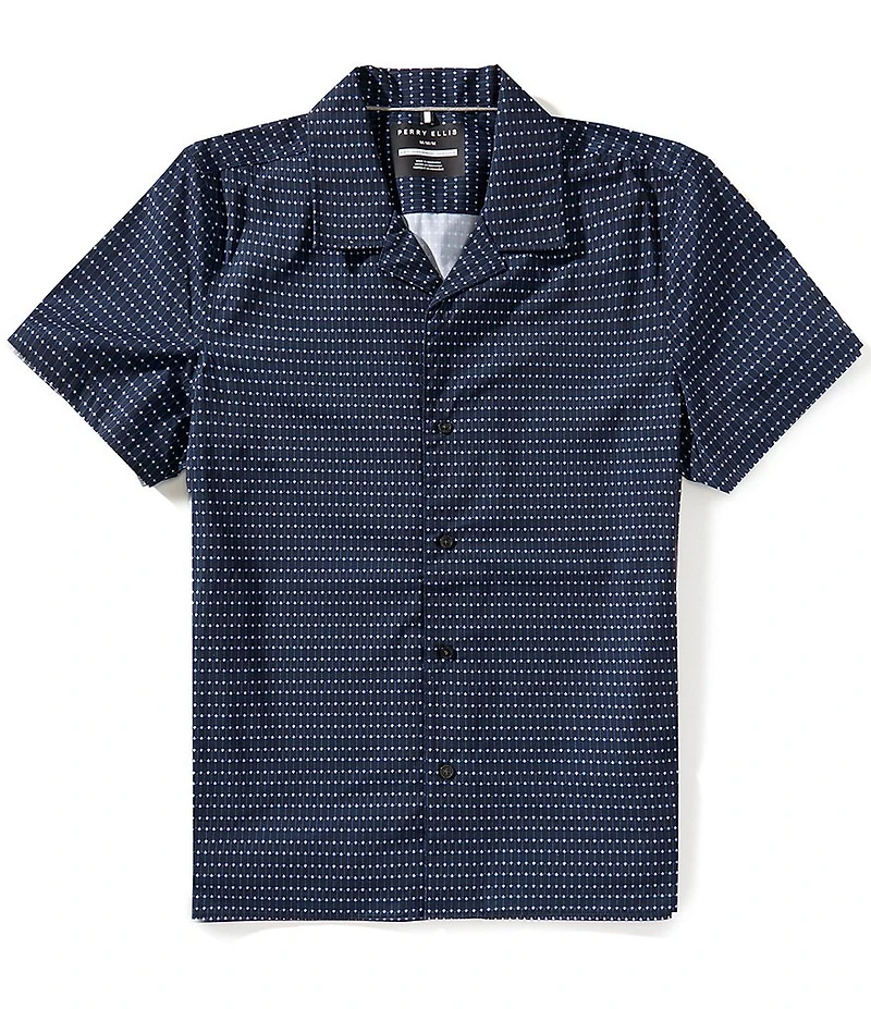 Perry Ellis Slim Fit Hexagon Print Short Sleeve Woven Camp Shirt