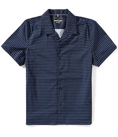 Perry Ellis Slim Fit Hexagon Print Short Sleeve Woven Camp Shirt