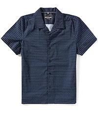 Perry Ellis Slim Fit Hexagon Print Short Sleeve Woven Camp Shirt