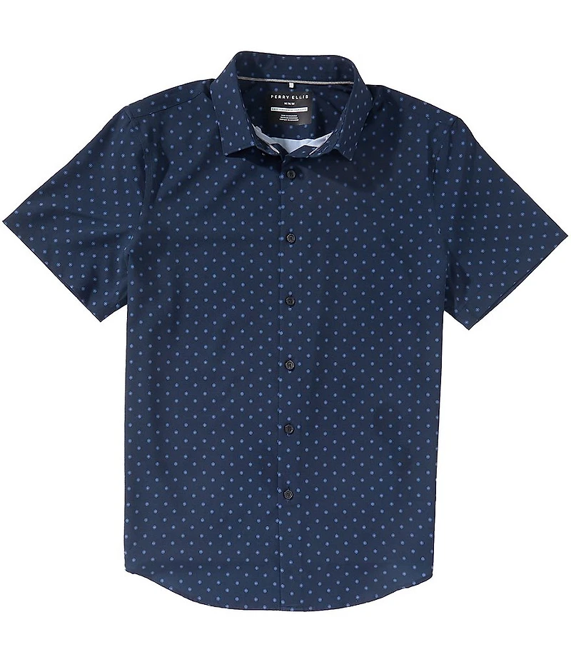 Perry Ellis Slim Fit Mini Circle Print Short Sleeve Woven Shirt