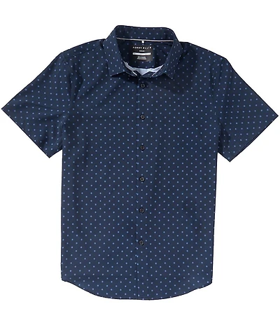 Perry Ellis Slim Fit Mini Circle Print Short Sleeve Woven Shirt