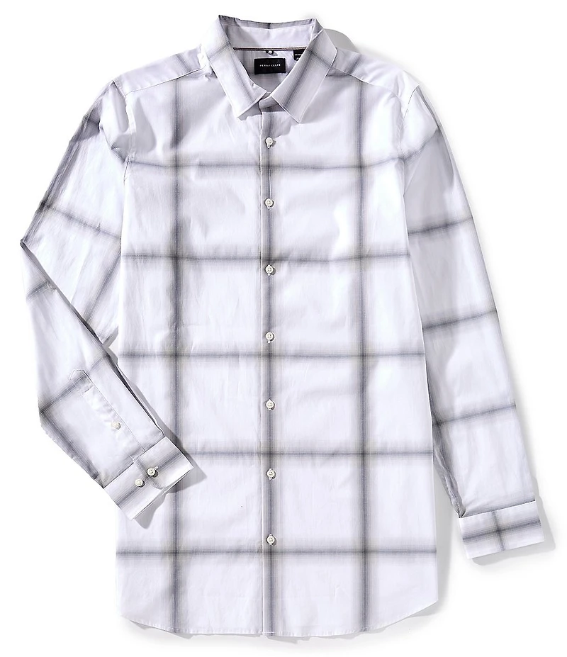 Perry Ellis Slim Fit Ombre Plaid Long Sleeve Woven Shirt