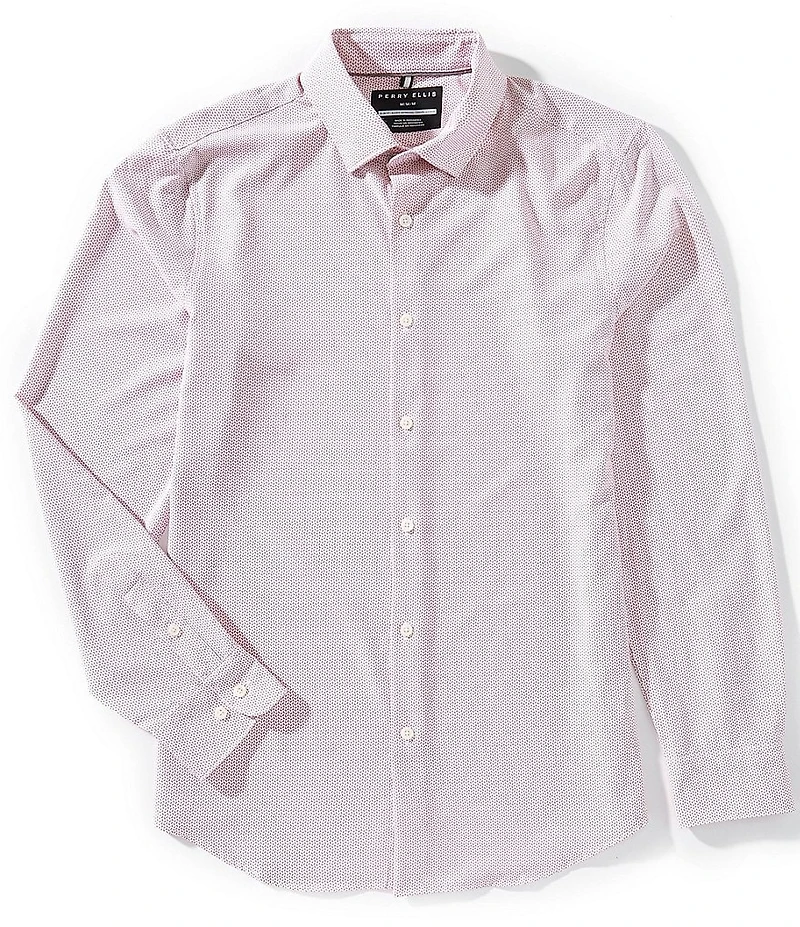 Perry Ellis Slim Fit Performance Stretch Float Pattern Long Sleeve Woven Shirt