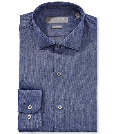 Perry Ellis Slim Fit Spread Collar Melange Corduroy Long Sleeve Dress Shirt