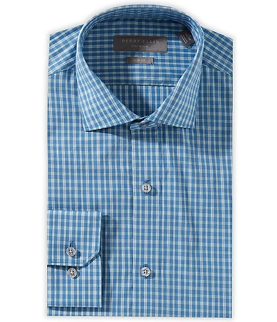 Perry Ellis Slim Fit Spread Collar Plaid Dress Shirt