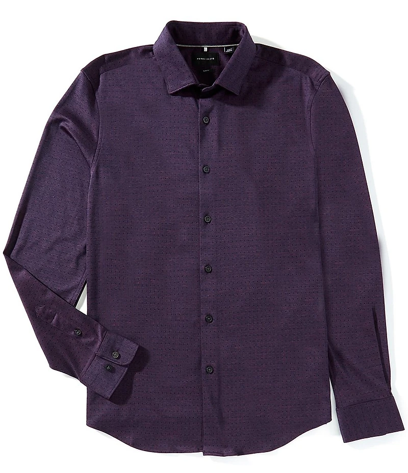 Perry Ellis Slim Fit Stretch Dobby Long Sleeve Mini Tonal Dot Print Shirt
