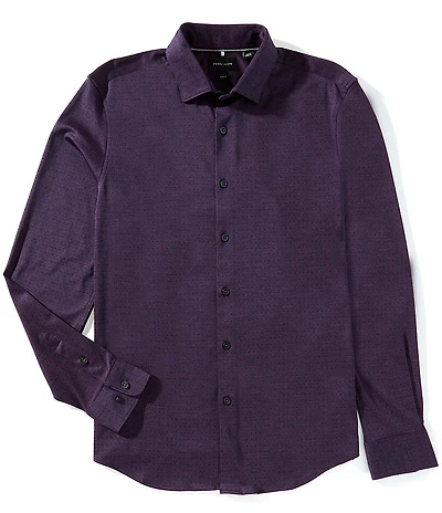 Perry Ellis Slim Fit Stretch Dobby Long Sleeve Mini Tonal Dot Print Shirt