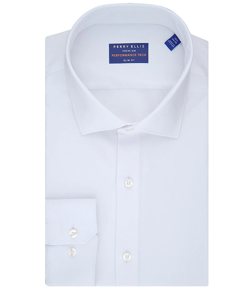 Perry Ellis Slim Fit Stretch Spread Collar Premium Performance Tech Solid Dress Shirt