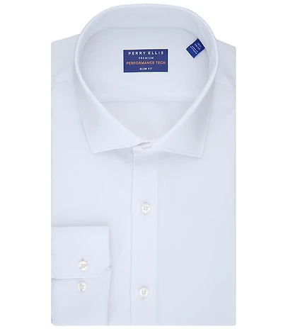 Perry Ellis Slim Fit Stretch Spread Collar Premium Performance Tech Solid Dress Shirt