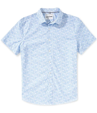 Perry Ellis Slim Fit Wave Print Short Sleeve Woven Shirt