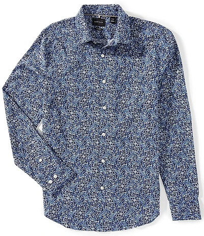 Perry Ellis Small Floral Stretch Poplin Long Sleeve Woven Shirt
