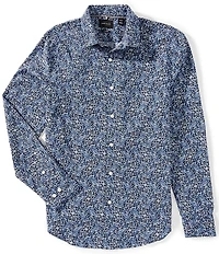 Perry Ellis Small Floral Stretch Poplin Long Sleeve Woven Shirt