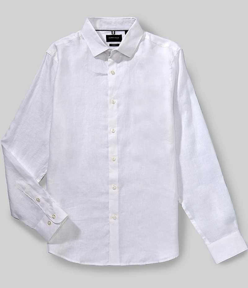 Perry Ellis Solid Linen Long Sleeve Woven Shirt