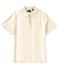 Perry Ellis Stripe Quarter-Zip Short Sleeve Polo Sweater