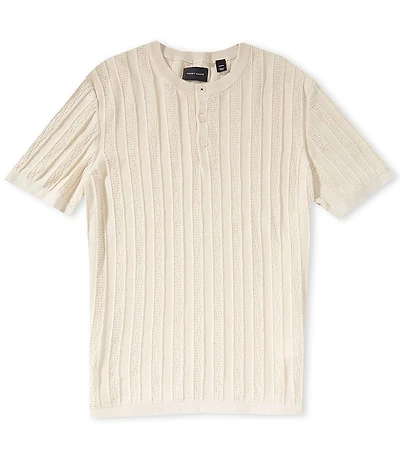 Perry Ellis Stripe Short Sleeve Henley Sweater