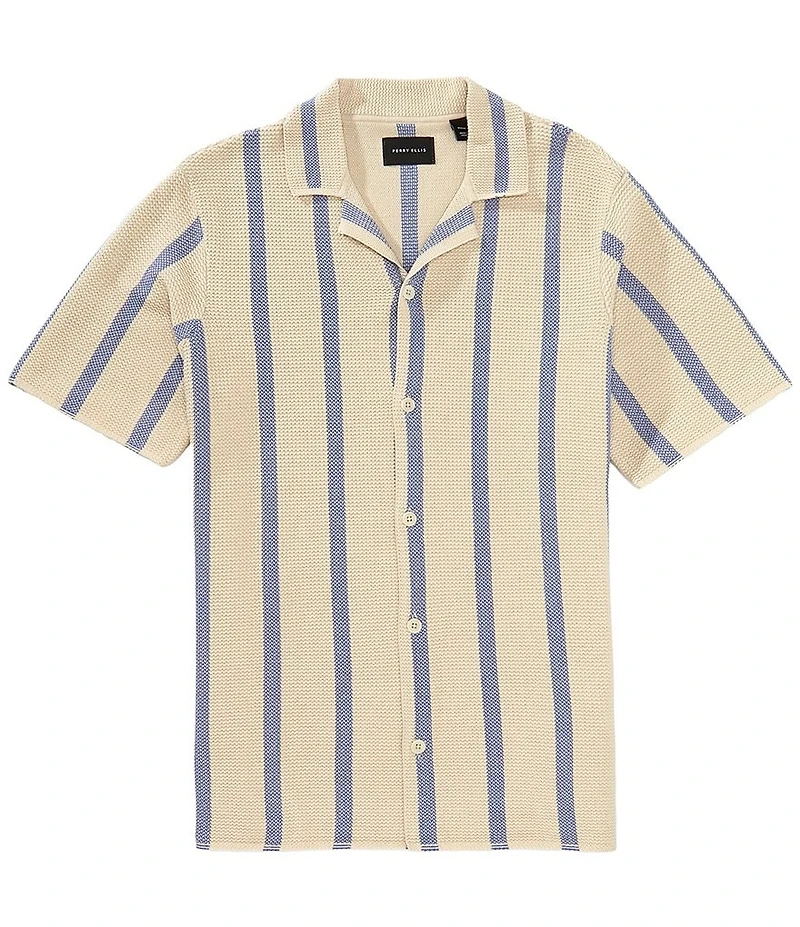 Perry Ellis Stripe Short Sleeve Woven Camp Shirt