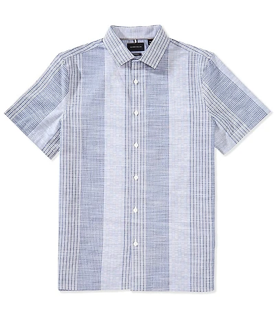 Perry Ellis Stripe Slub Short Sleeve Woven Shirt