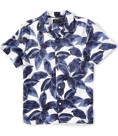 Perry Ellis Tropical Print Satin Short Sleeve Woven Camp Shirt