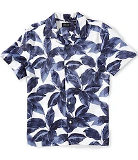 Perry Ellis Tropical Print Satin Short Sleeve Woven Camp Shirt