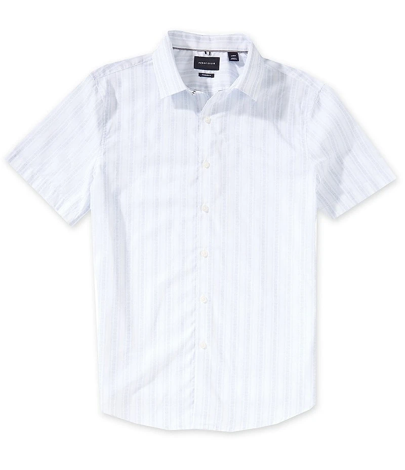 Perry Ellis Vertical Dash Stripe Short Sleeve Woven Shirt