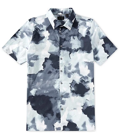 Perry Ellis Watercolor Print Poplin Short Sleeve Woven Shirt