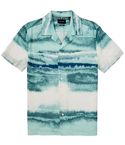 Perry Ellis Wave Print Short Sleeve Woven Camp Shirt