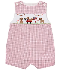 Petit Ami Baby Boys Sleeveless Gingham Smocked Patriotic Dog Parade Jon Jon Shortall