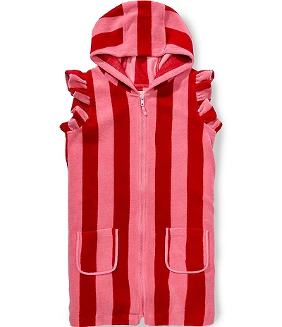 Pink Chicken Big Girls Ruffle Sleeve Striped Terry Swim Coverup